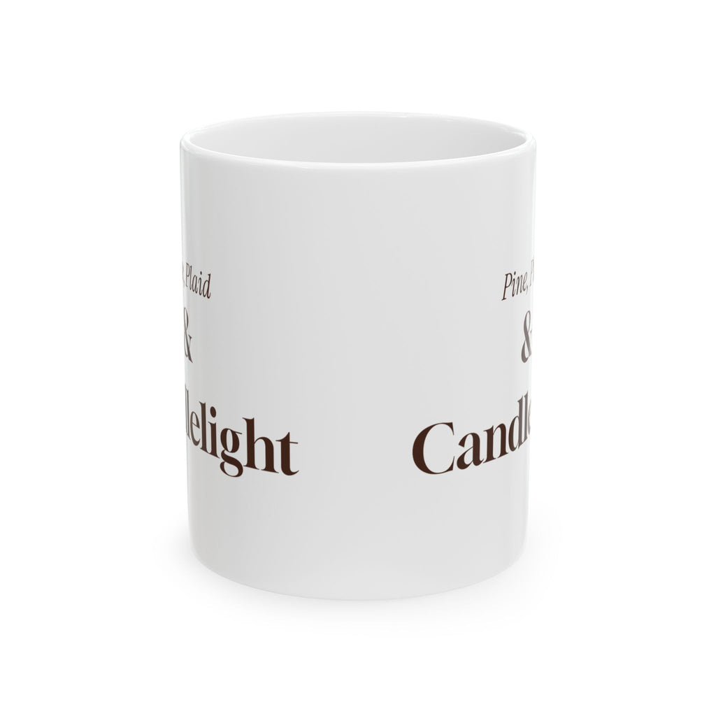 Cozy Christmas Coffee Mug Pine Plaid And Candlelight