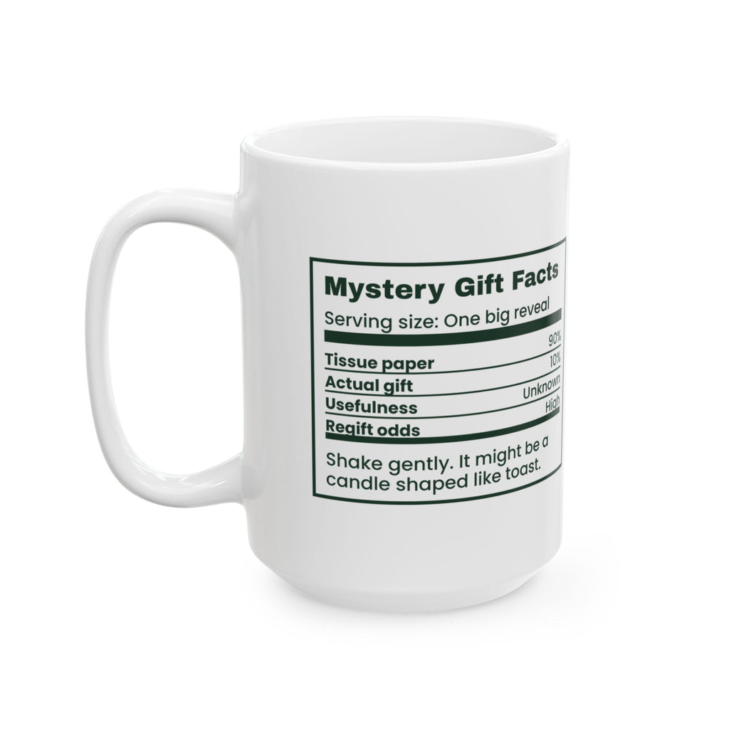 Funny White Elephant Coffee Mug Mystery Gift Facts Label