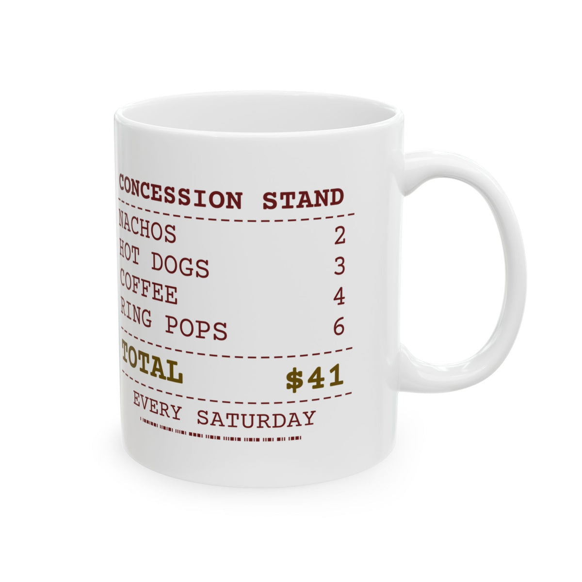 Funny Baseball Mom Coffee Mug Concession Stand Receipt
