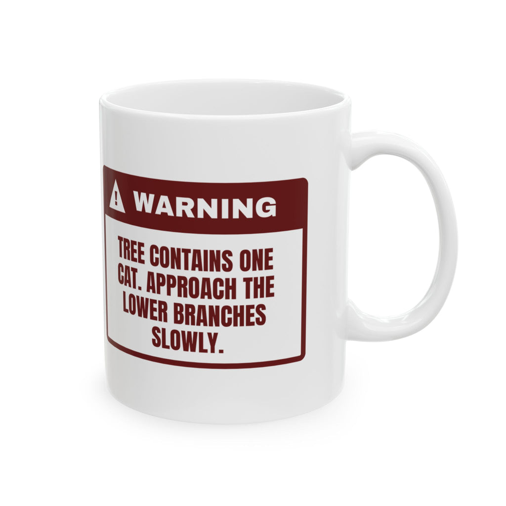 Funny Christmas Cat Coffee Mug Approach Lower Branches Slowly Warning