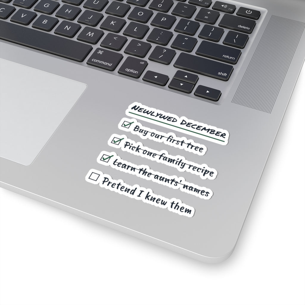 Funny Newlywed Christmas Sticker Learn The Aunts Names Checklist