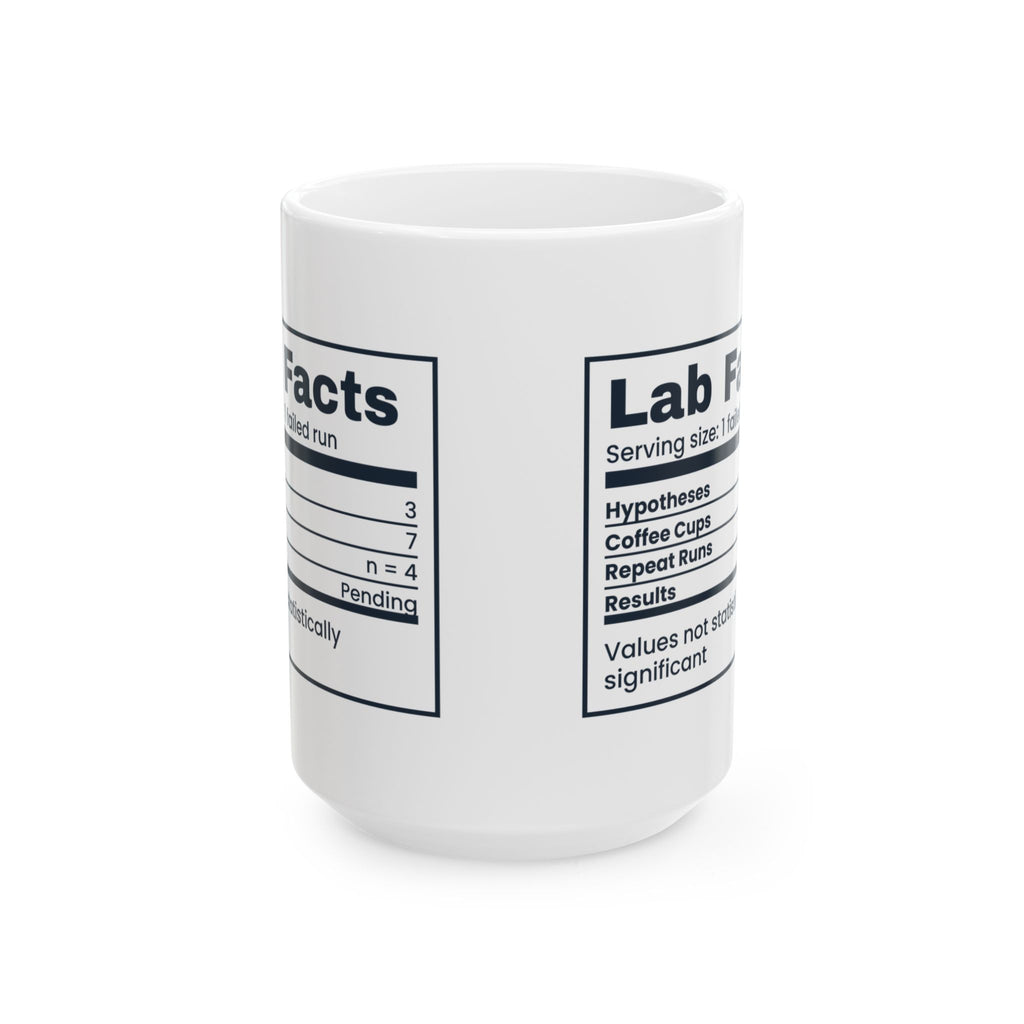 Funny Scientist Coffee Mug Lab Facts Results Pending Nutrition Label