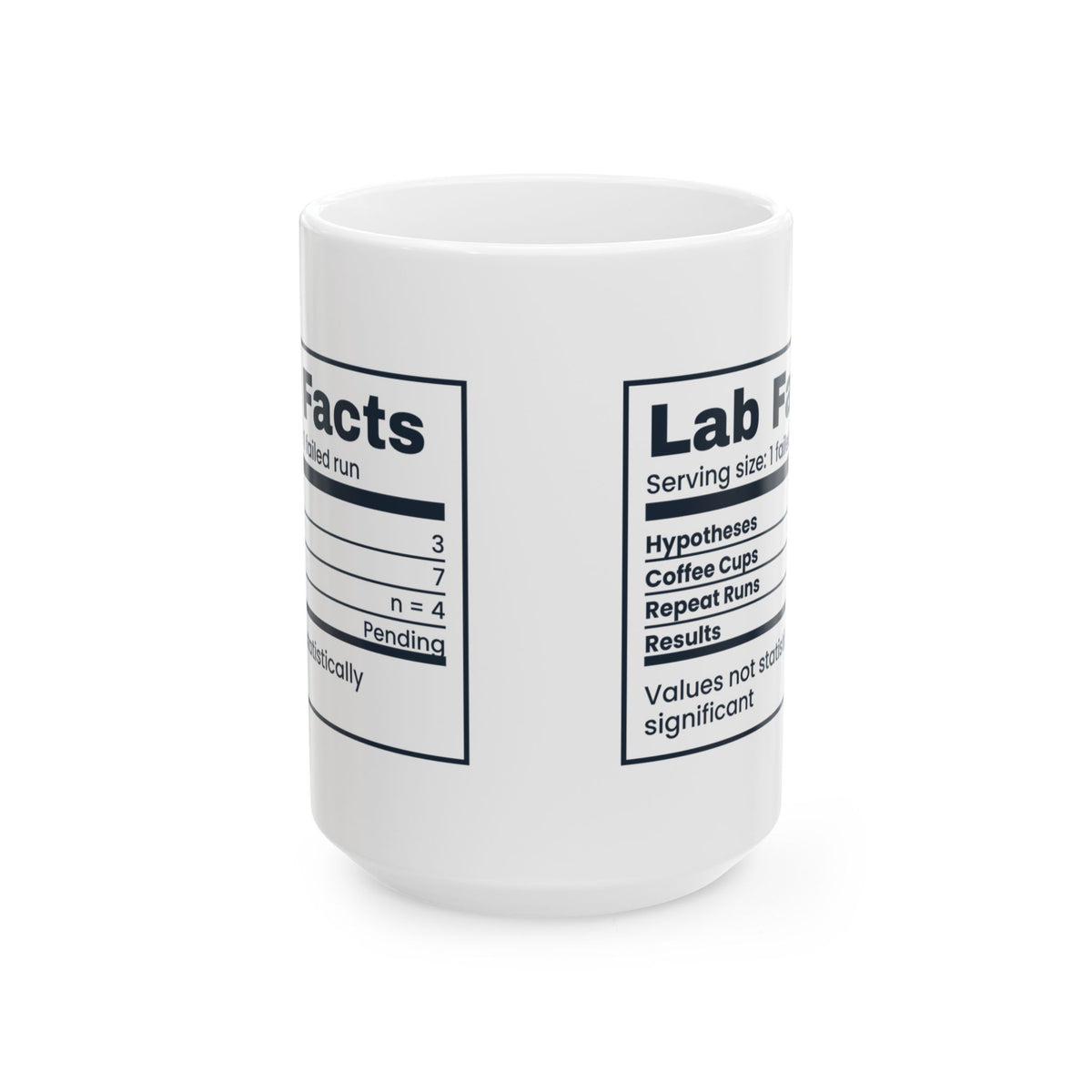 Funny Scientist Coffee Mug Lab Facts Results Pending Nutrition Label