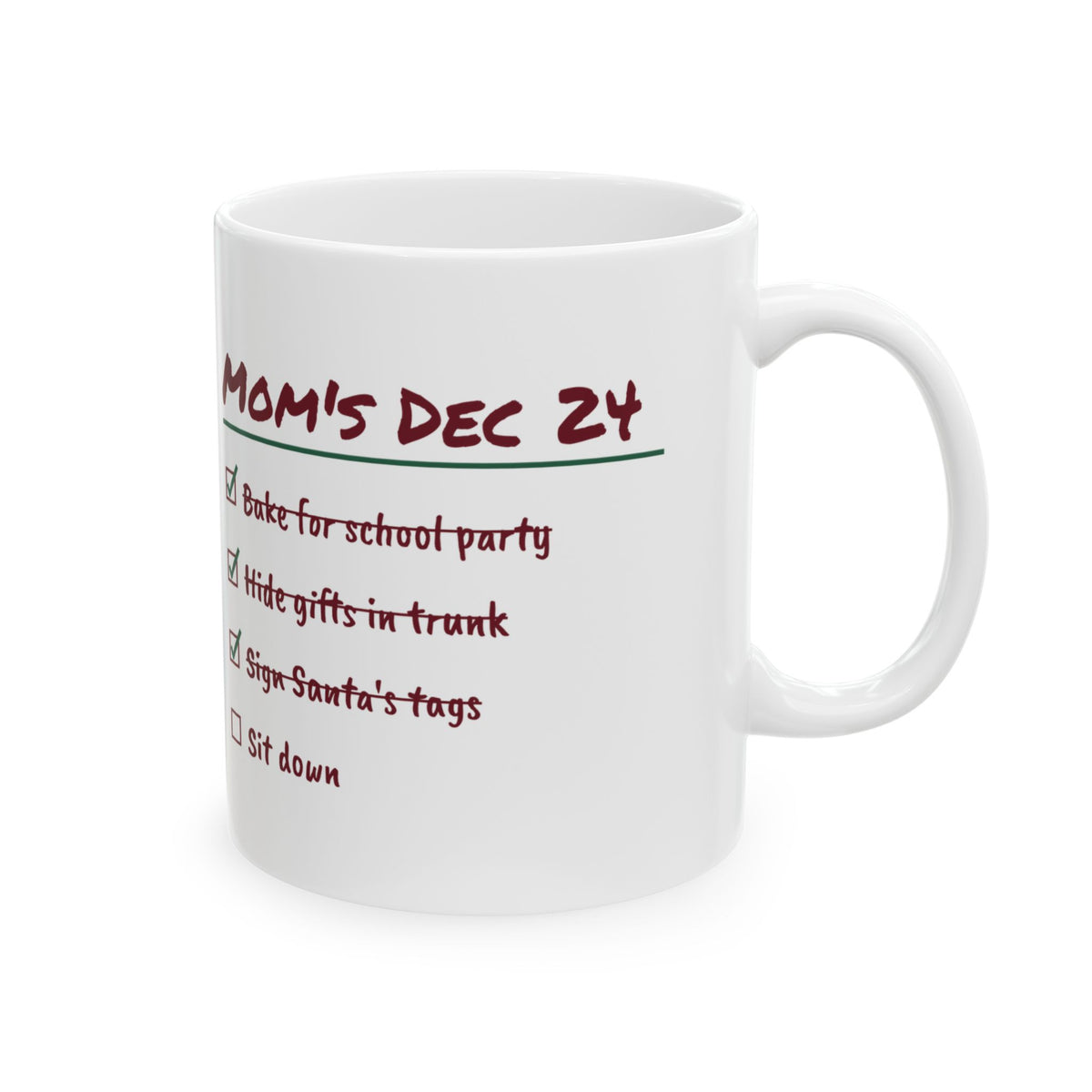 Funny Christmas Coffee Mug Mom's Christmas Eve List Sit Down For Mom