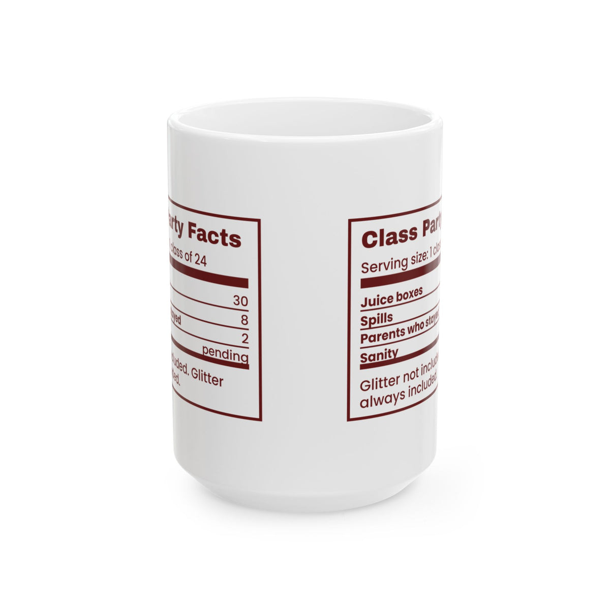 Funny Christmas Teacher Coffee Mug Class Party Facts Nutrition Label