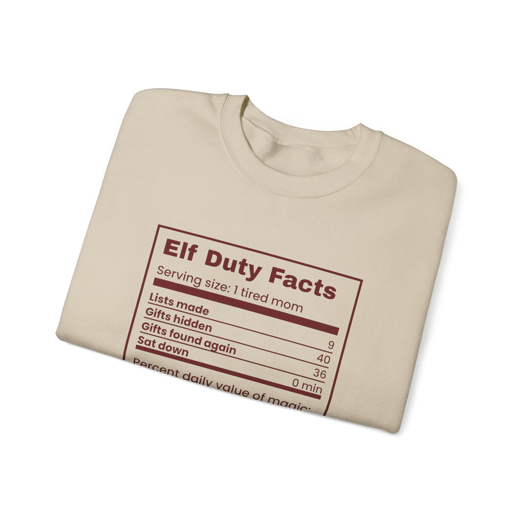 Funny Christmas Mom Sweatshirt Elf Duty Facts Nutrition Label