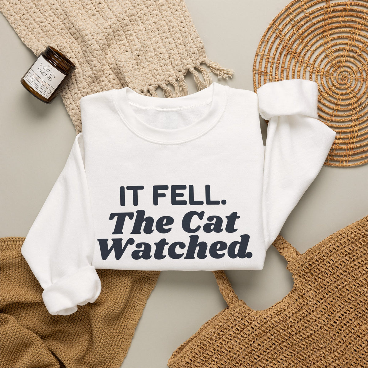 Funny Christmas Cat Sweatshirt It Fell The Cat Watched