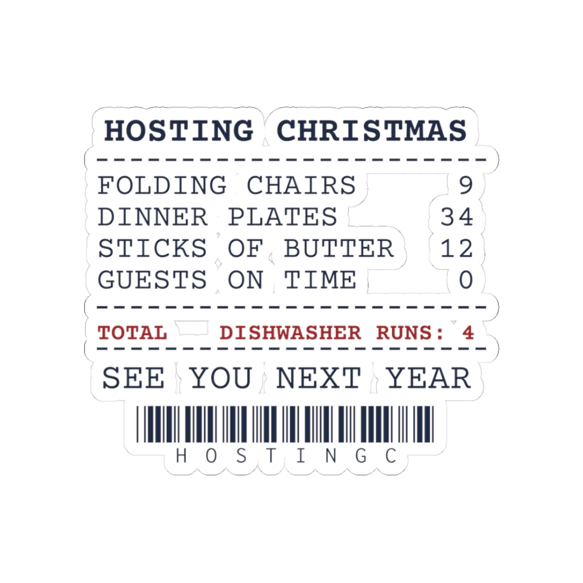 Funny Christmas Sticker Hosting Christmas Receipt For Hosts