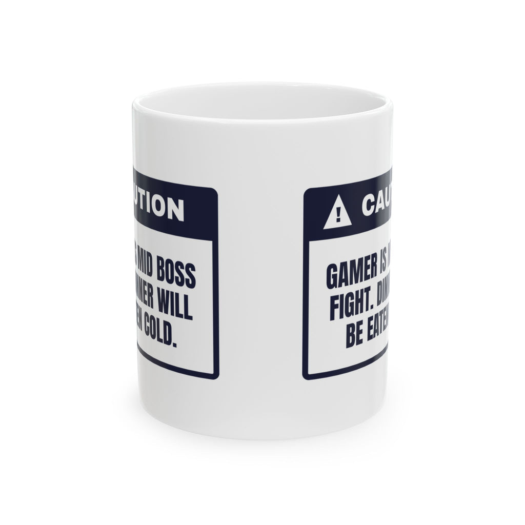 Funny Gamer Coffee Mug Mid Boss Fight Dinner Eaten Cold Warning