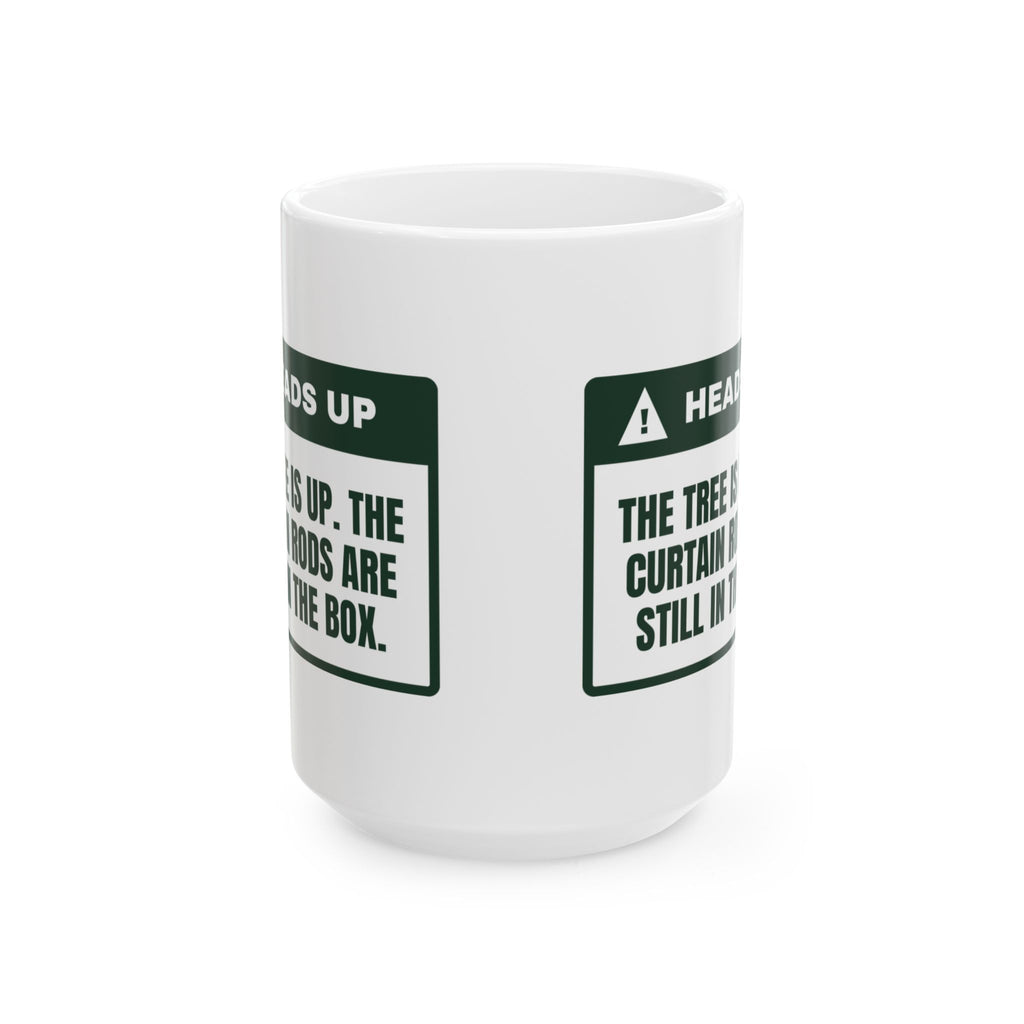 Funny Christmas Coffee Mug Tree Is Up Curtains Are Not Warning Label