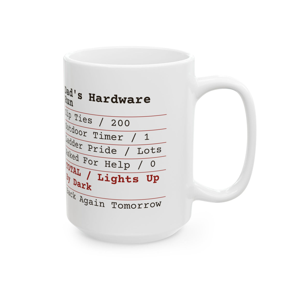 Funny Christmas Coffee Mug Dad's Hardware Run Receipt For Dads