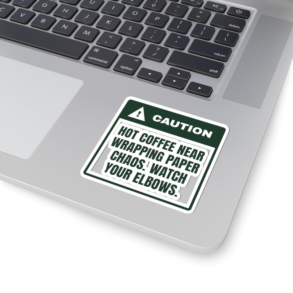 Funny Christmas Morning Sticker Hot Coffee Caution Label