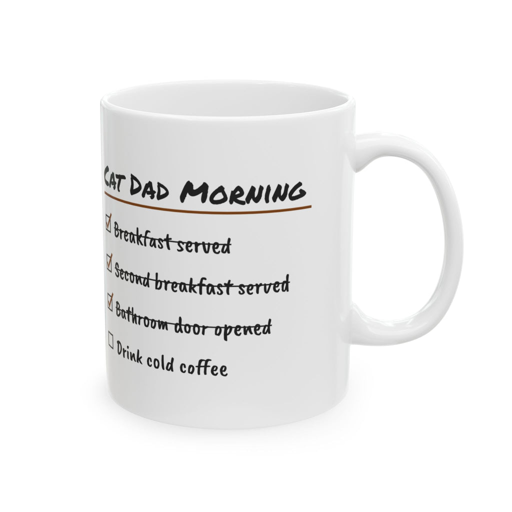 Funny Cat Dad Coffee Mug Morning Checklist Second Breakfast Served