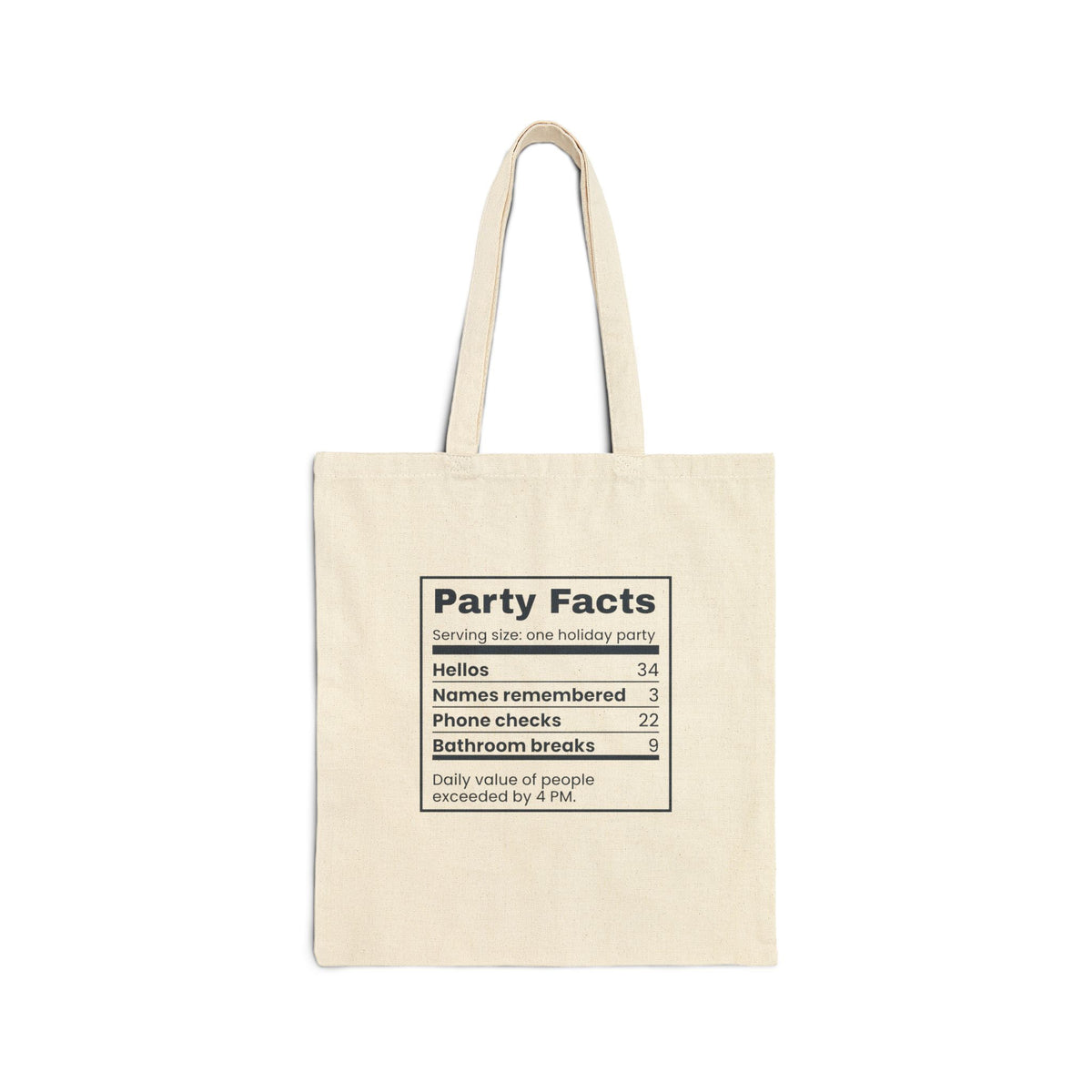 Funny Introvert Christmas Party Tote Bag Party Facts Nutrition Label