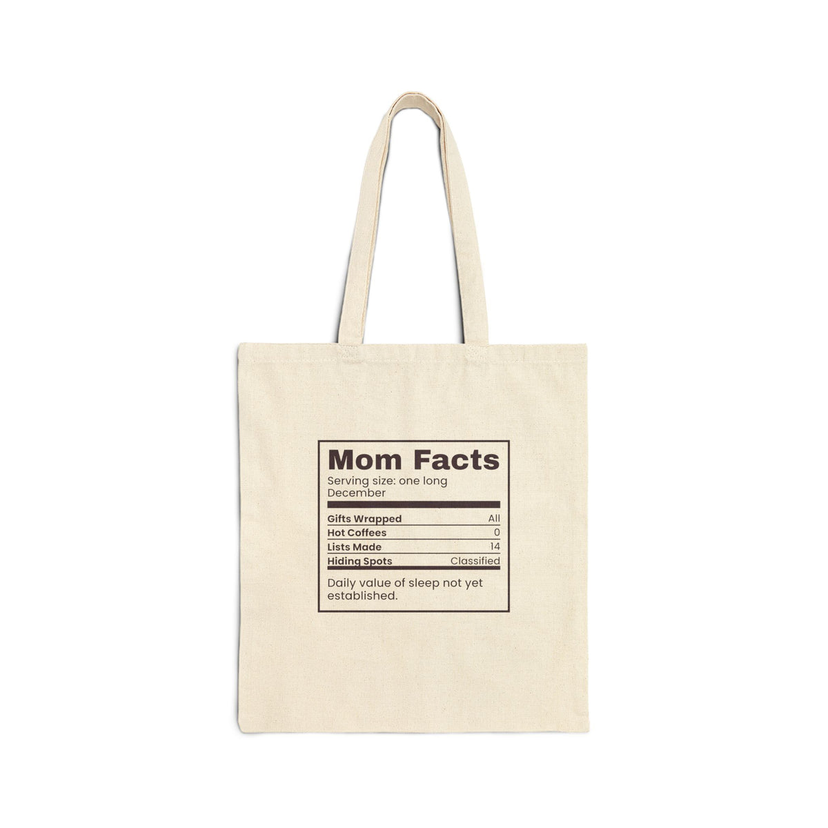 Funny Mom Christmas Tote Bag Mom Facts Nutrition Label