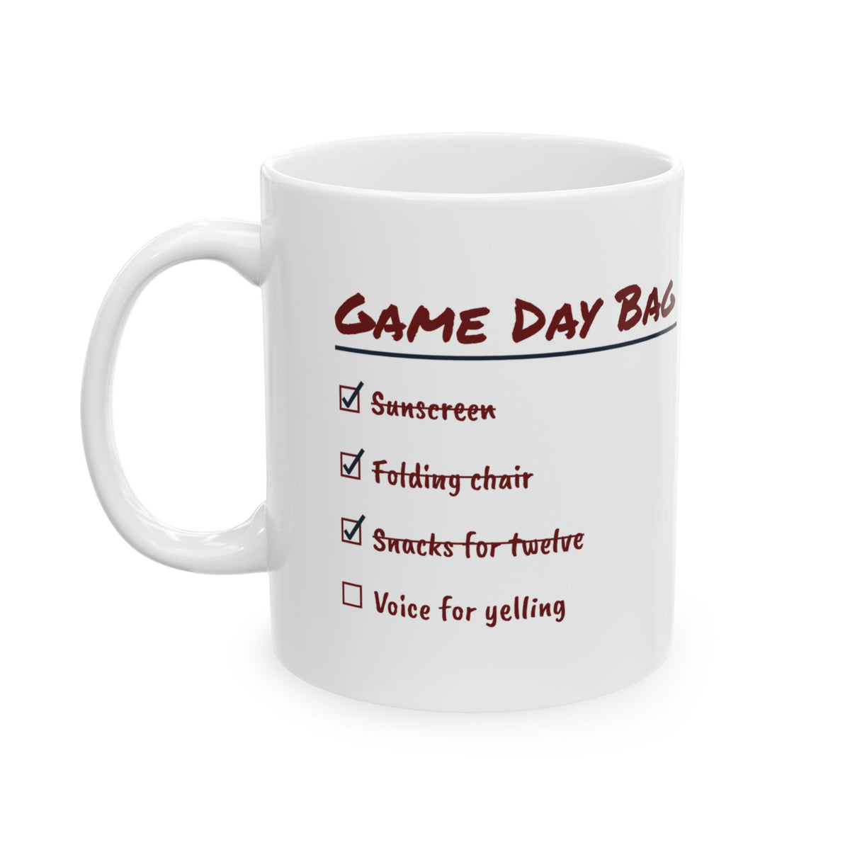 Funny Baseball Mom Coffee Mug Game Day Bag Checklist