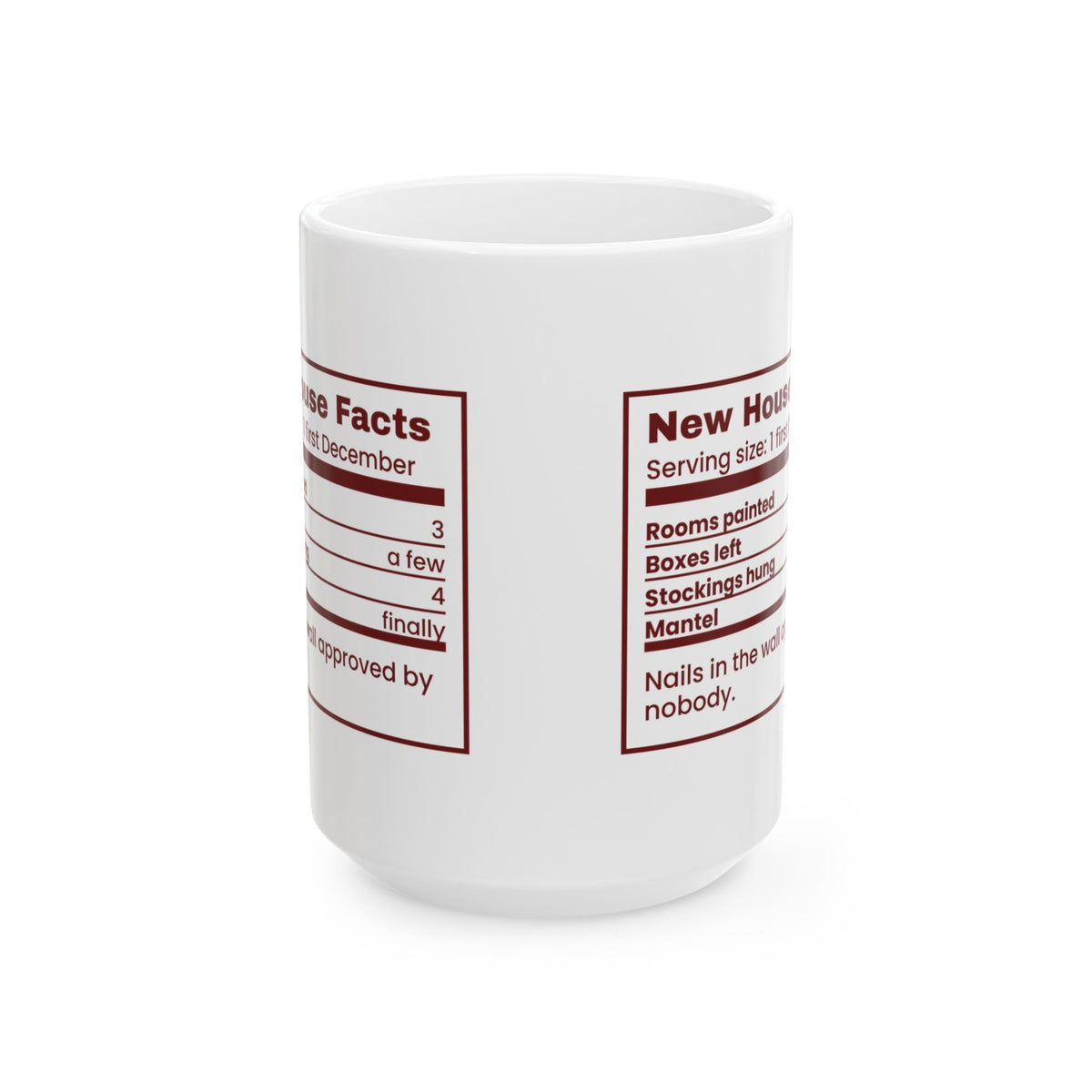 Funny Christmas Coffee Mug New House Facts Nutrition Label