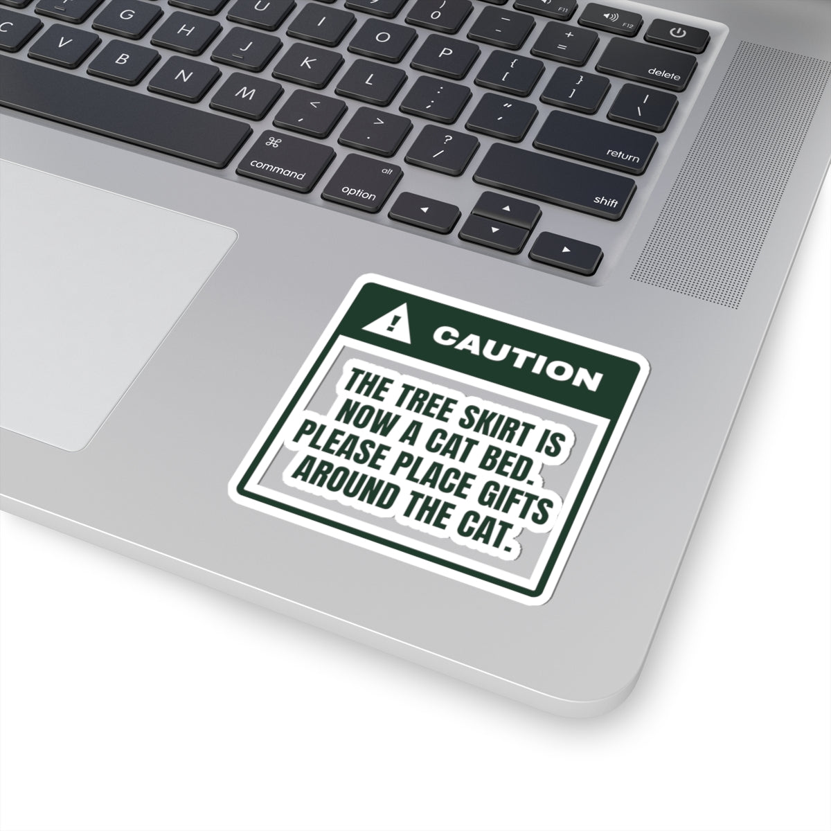 Funny Christmas Cat Sticker Tree Skirt Taken Caution Label