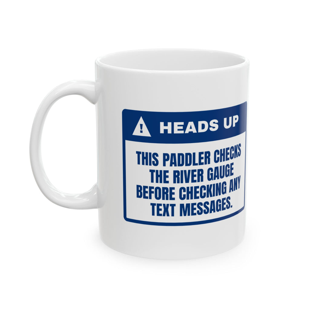 Funny Kayaking Coffee Mug Checks The River Gauge Before Texts