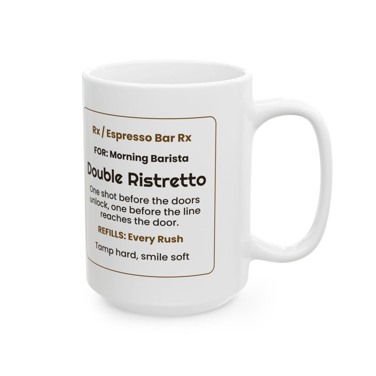 Funny Barista Coffee Mug Double Ristretto Prescription Label