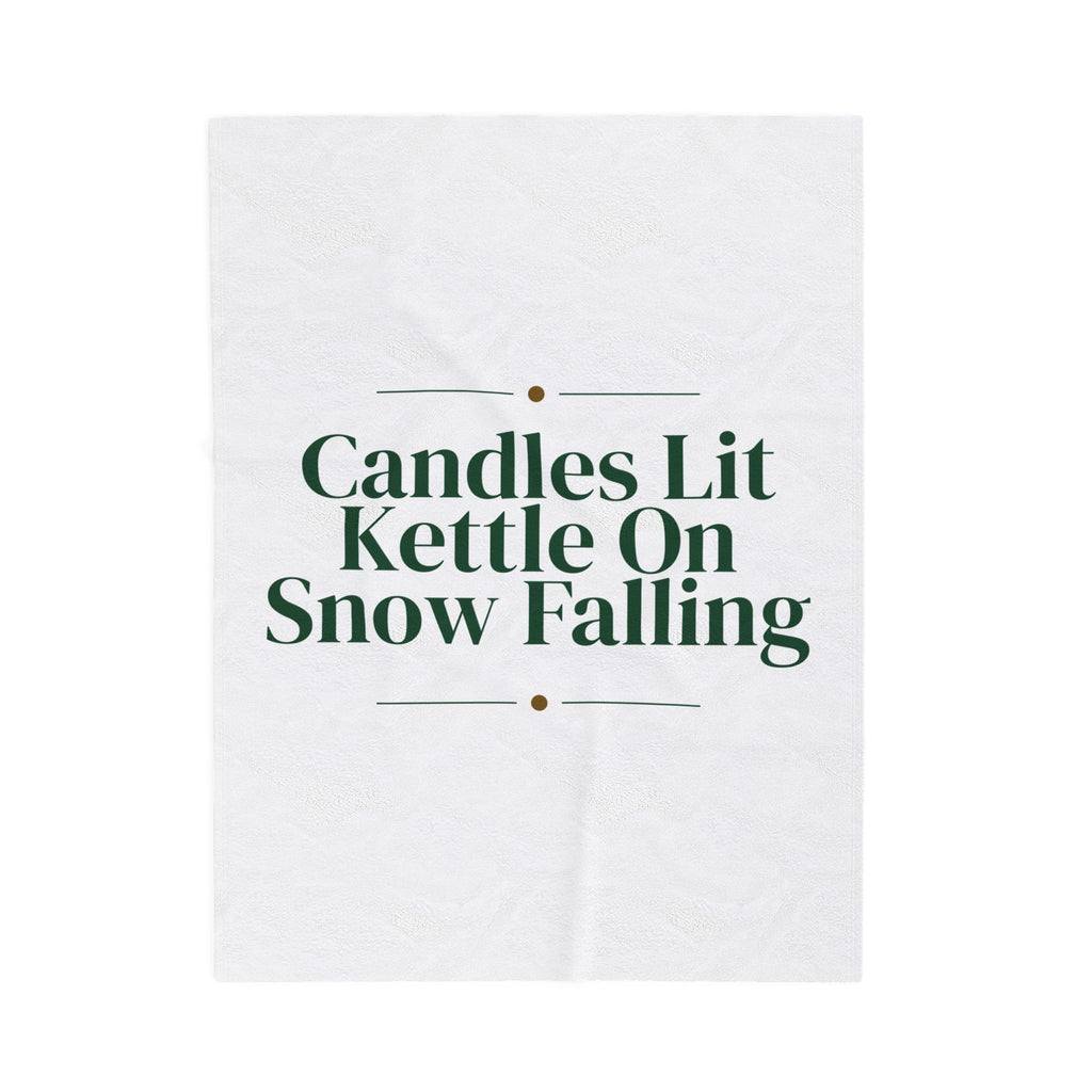 Christmas Throw Blanket Candles Lit Kettle On Snow Falling Cozy Winter