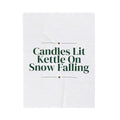Christmas Throw Blanket Candles Lit Kettle On Snow Falling Cozy Winter