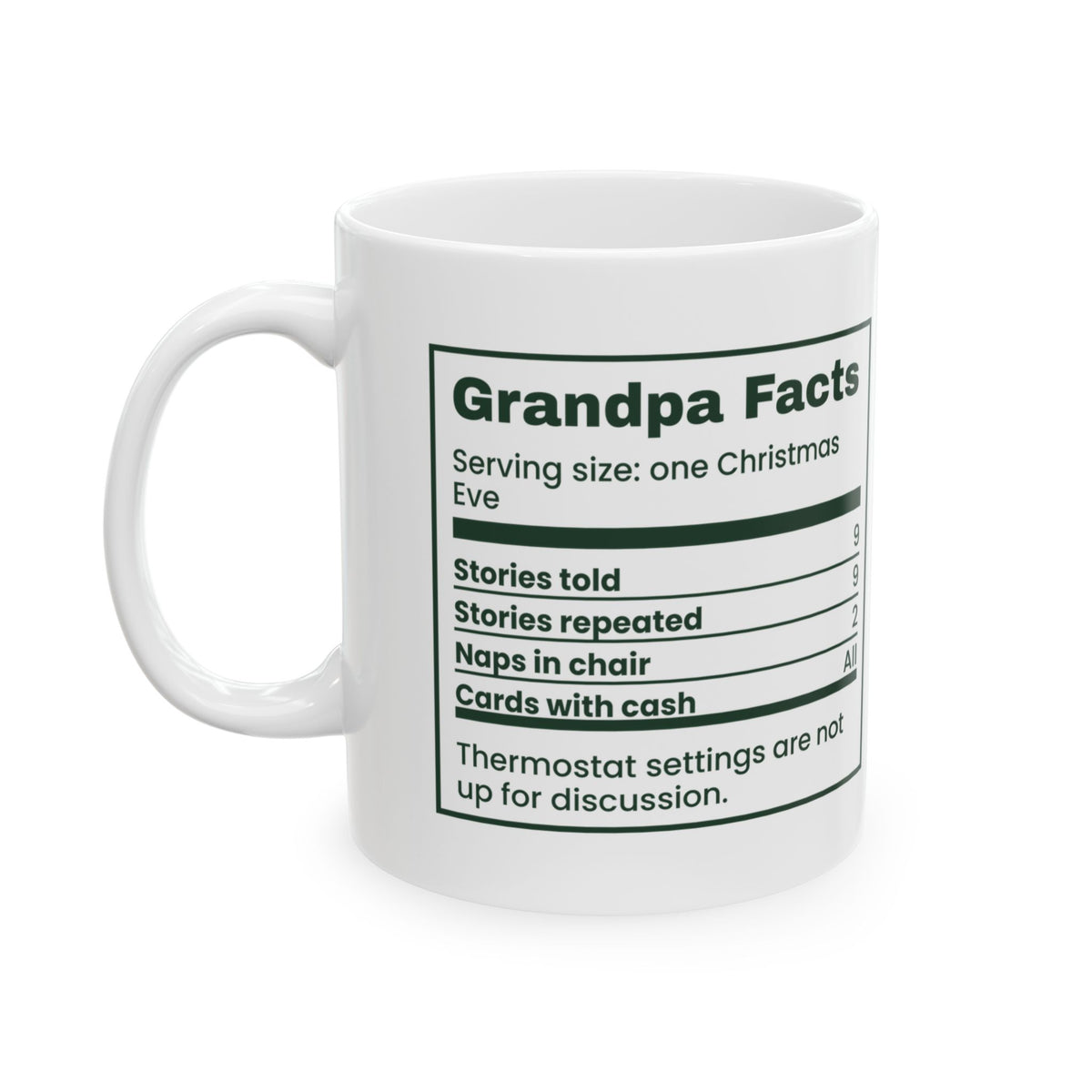 Funny Christmas Grandpa Coffee Mug Grandpa Facts Nutrition Label