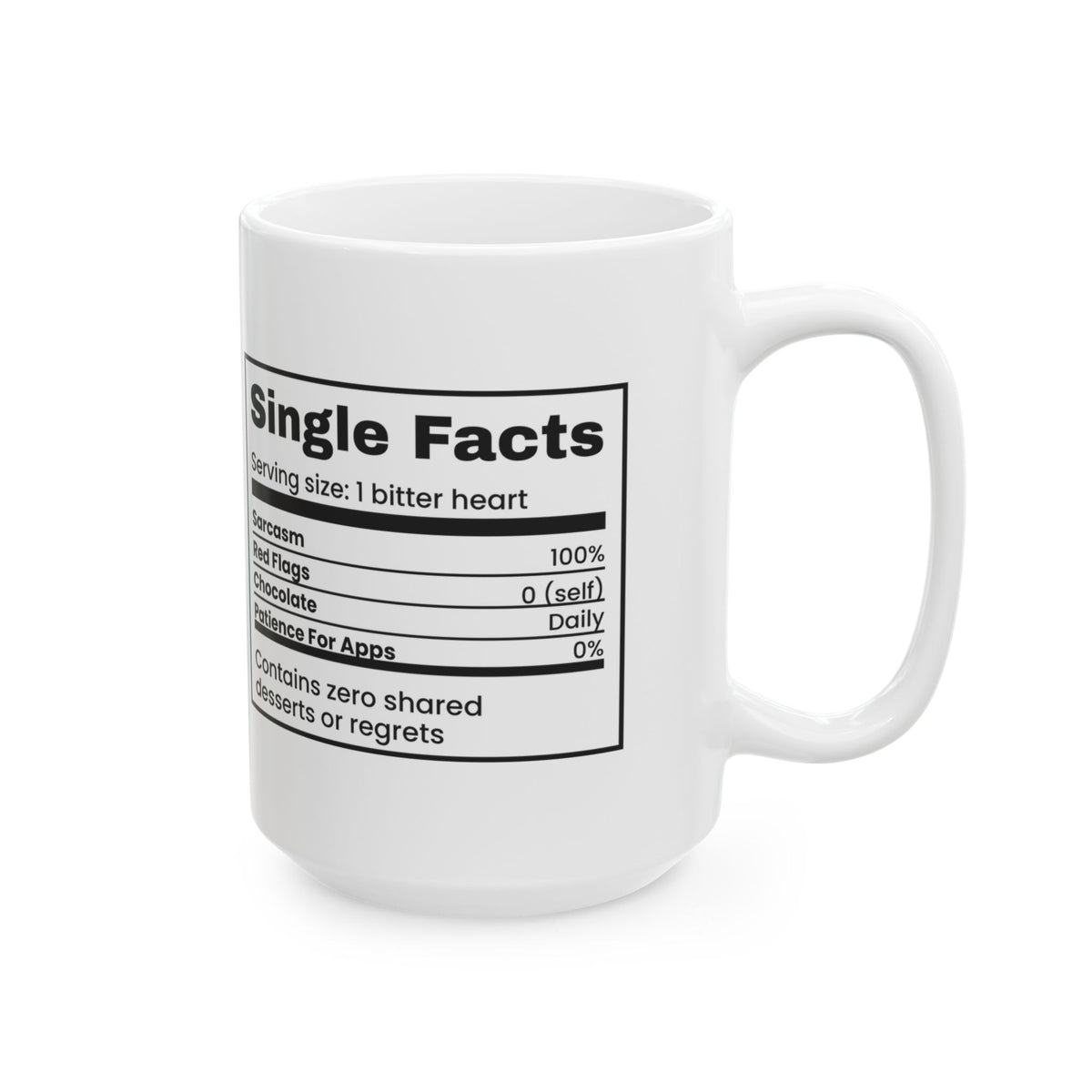 Funny Single Coffee Mug Nutrition Facts Label Sarcasm 100 Percent