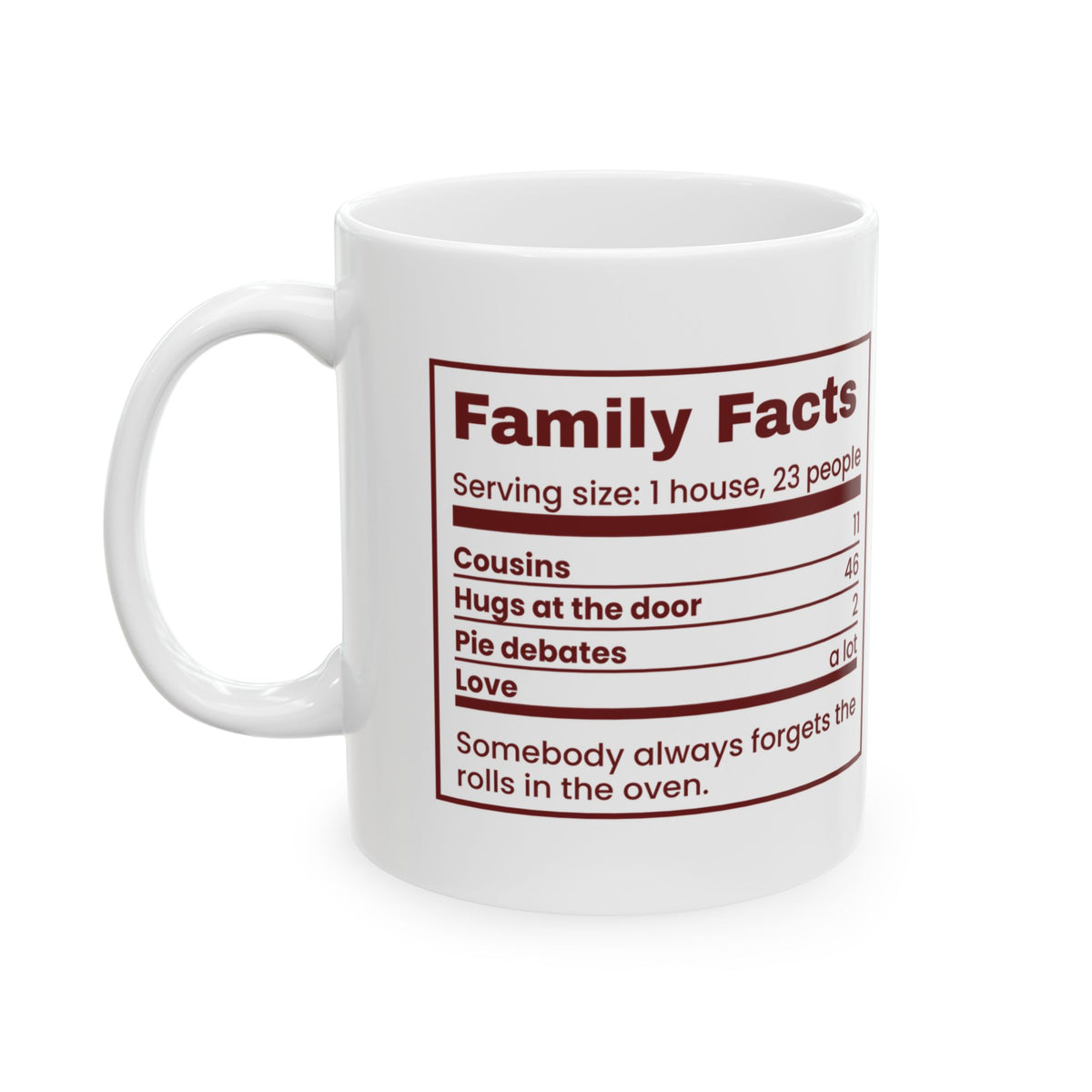 Funny Christmas Family Coffee Mug Family Facts Nutrition Label