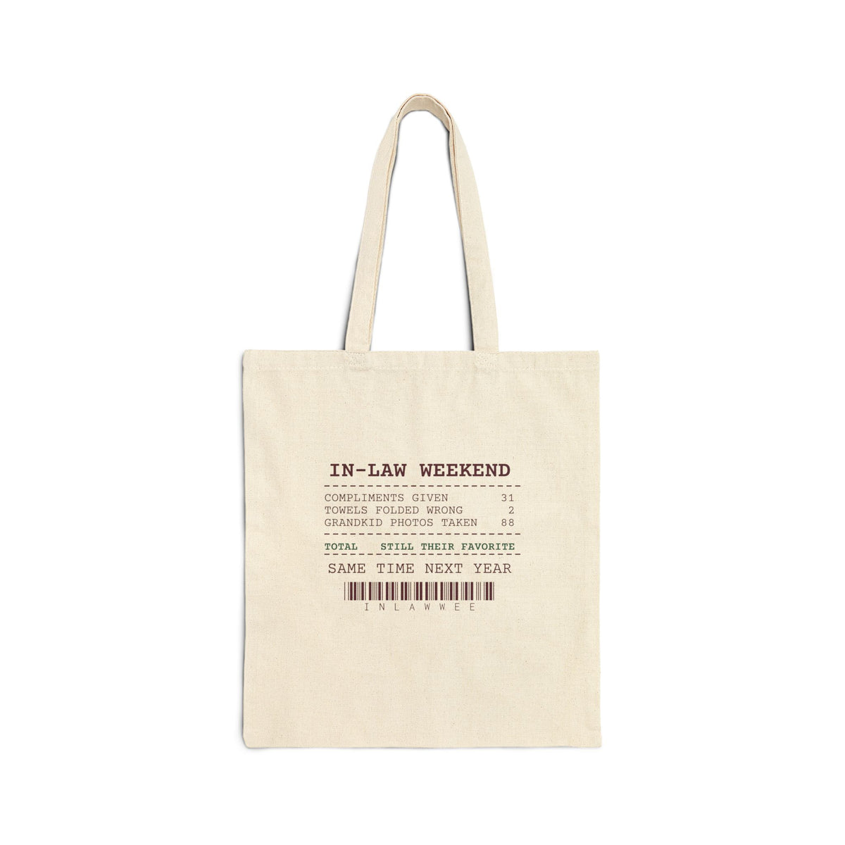 Funny Christmas Tote Bag In-Law Weekend Receipt Still Their Favorite
