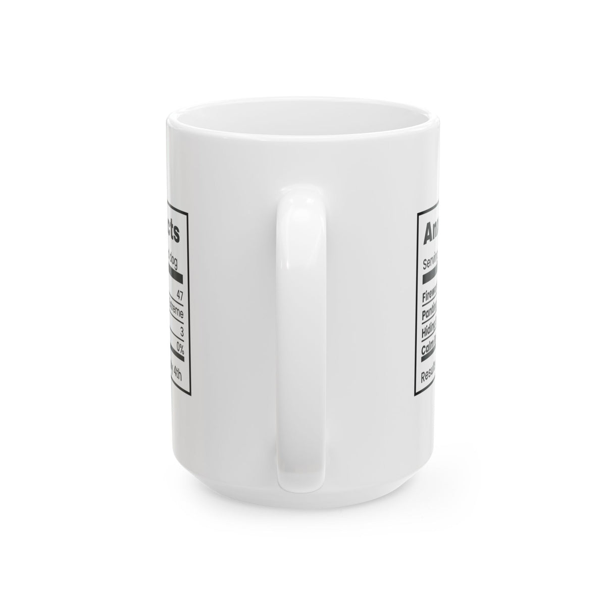 Funny Anxiety Facts Coffee Mug Fireworks Dog Nutrition Label For Moms
