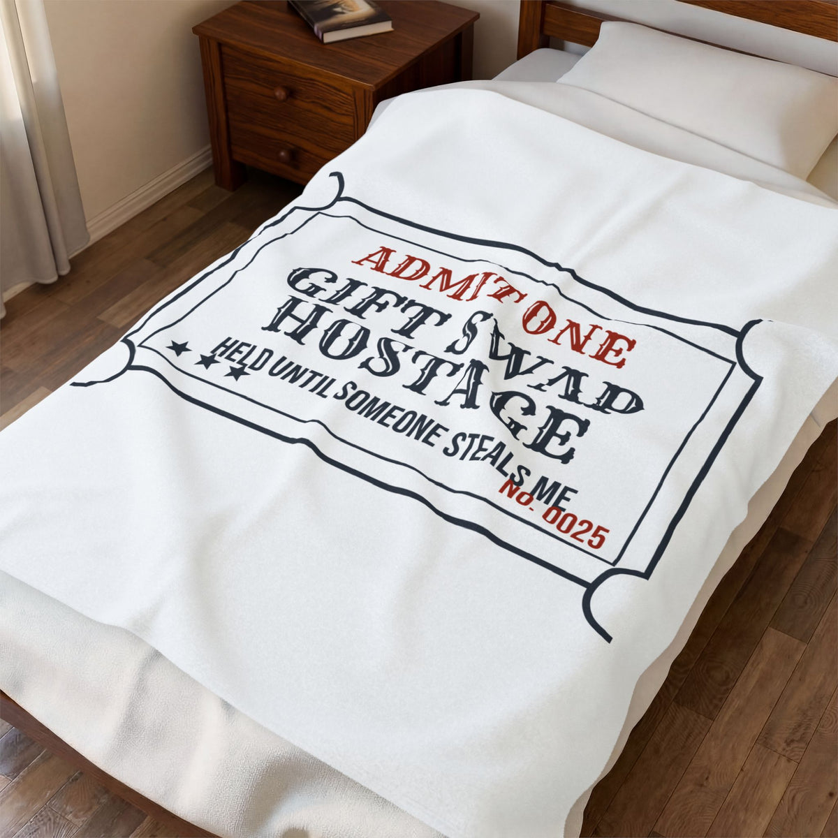 Funny White Elephant Throw Blanket Gift Swap Hostage Please Steal Me Ticket