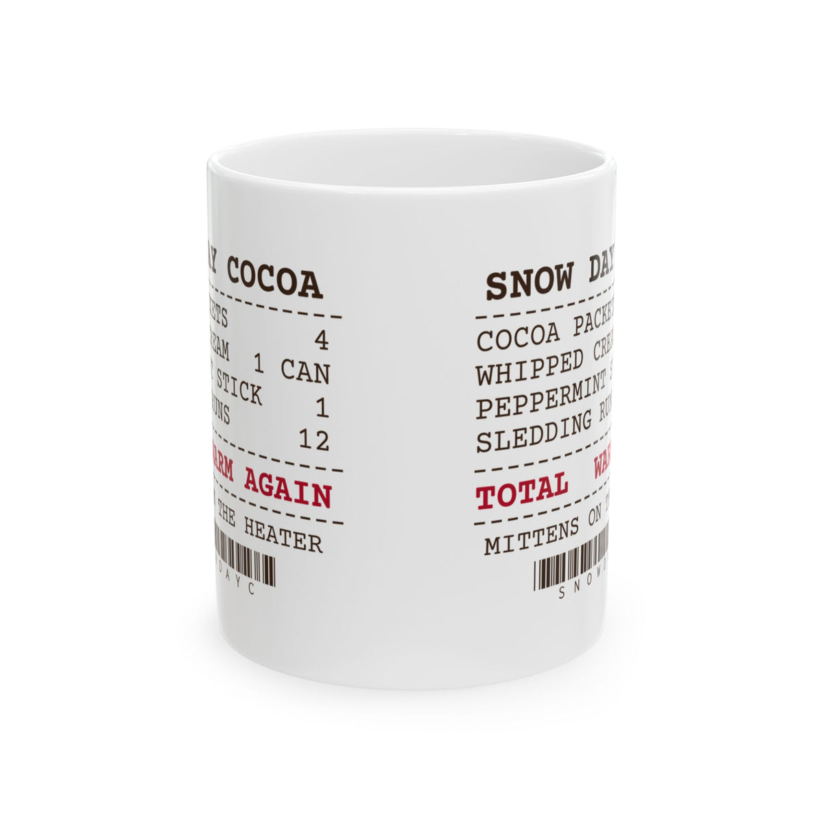 Hot Cocoa Mug Sledding Runs 12 Cocoa Packets 4 Snow Day Receipt