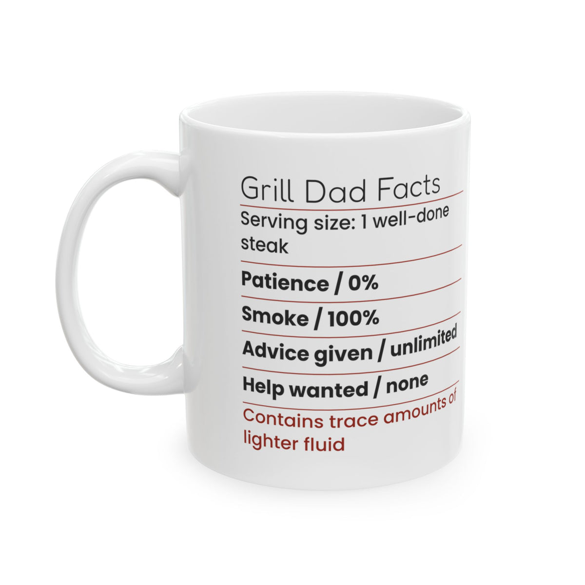Grill Dad Nutrition Facts Coffee Mug Funny Label For Dad