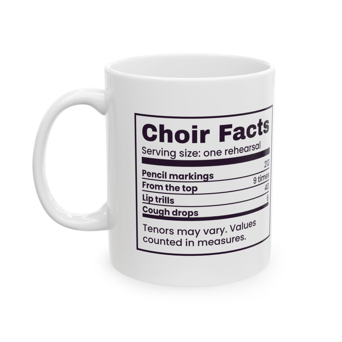 Funny Choir Coffee Mug Choir Facts Nutrition Label For Singers