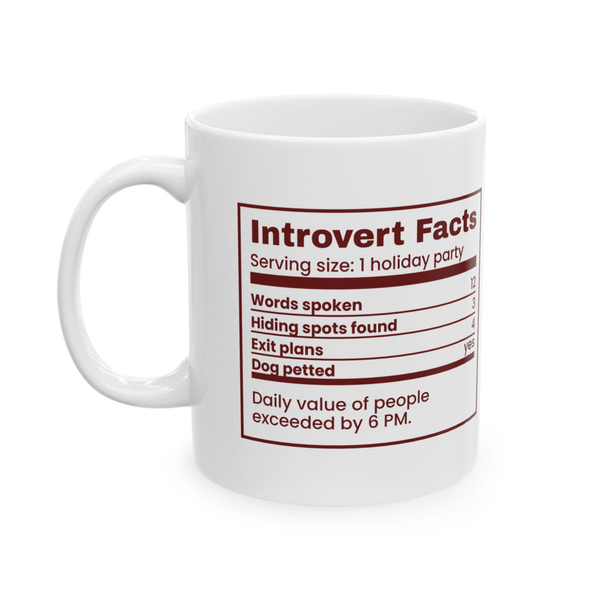 Funny Christmas Introvert Coffee Mug Introvert Facts Nutrition Label