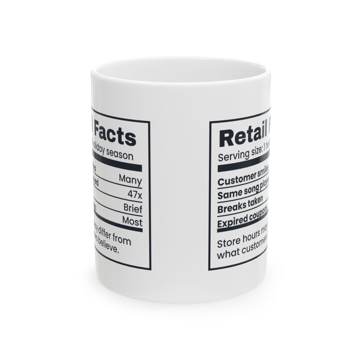 Retail Facts Coffee Mug Same Song Played 47x Holiday Season Label