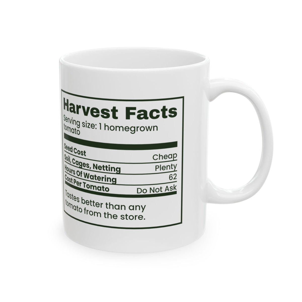 Funny Gardening Coffee Mug Harvest Facts Nutrition Label For Gardeners