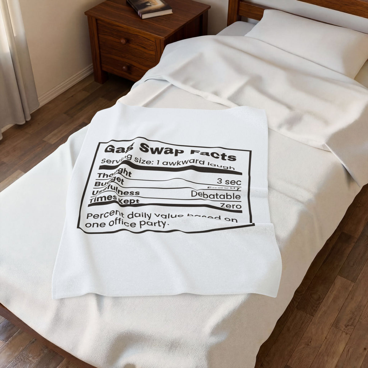 Funny White Elephant Throw Blanket Gag Swap Facts Nutrition Label