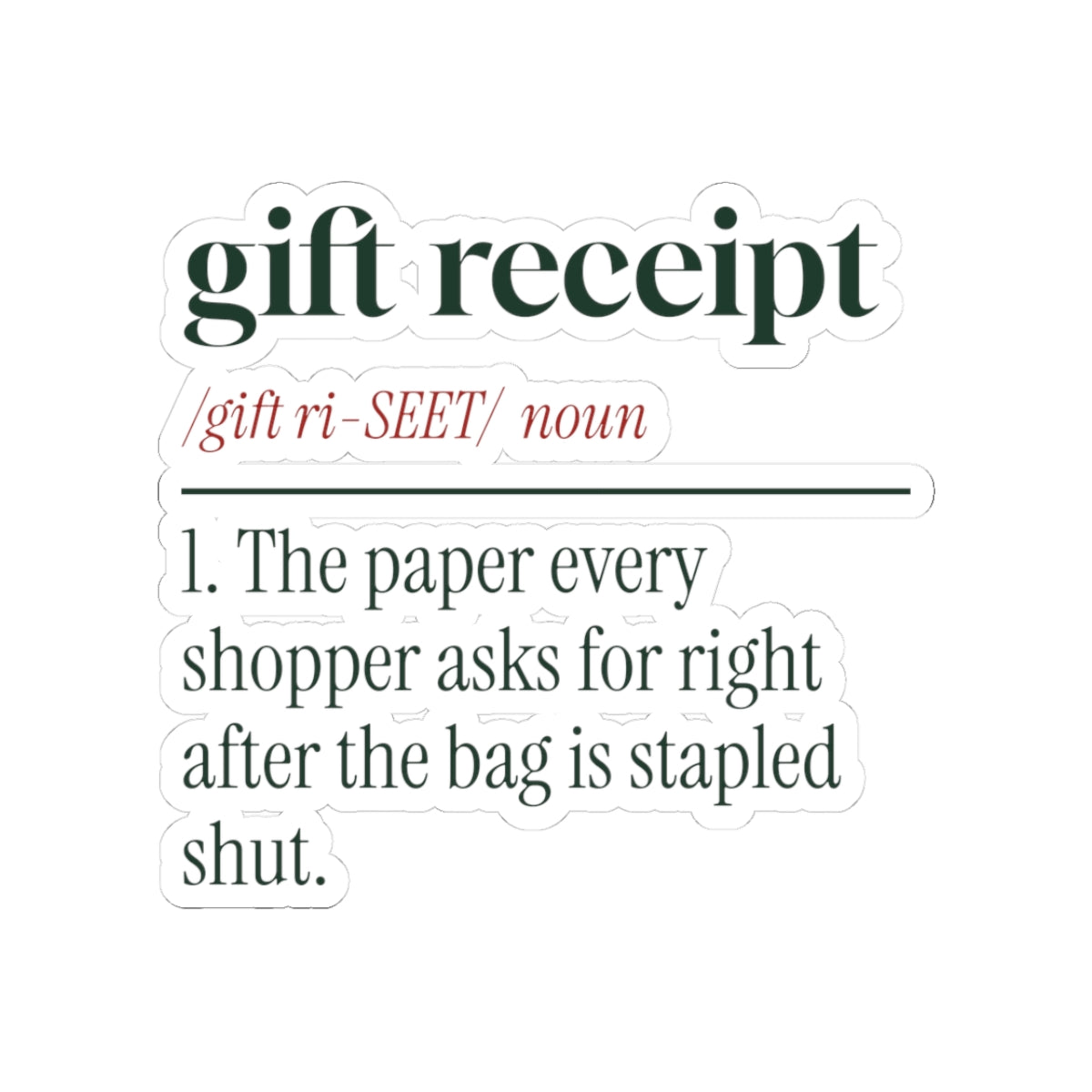 Funny Retail Christmas Sticker Gift Receipt Definition For Cashiers