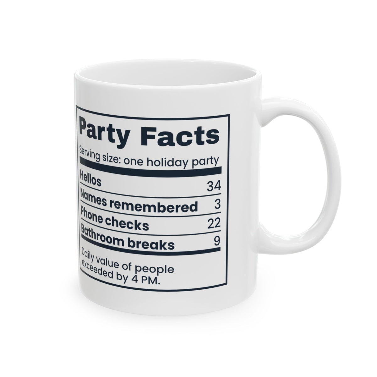 Funny Introvert Christmas Party Coffee Mug Party Facts Nutrition Label