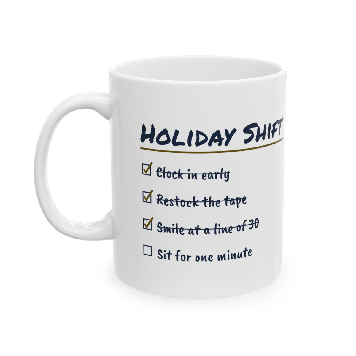 Funny Retail Christmas Coffee Mug Holiday Shift Checklist For Cashiers
