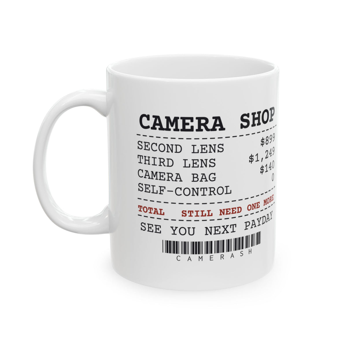 Funny Photography Coffee Mug Camera Shop Receipt One More Lens
