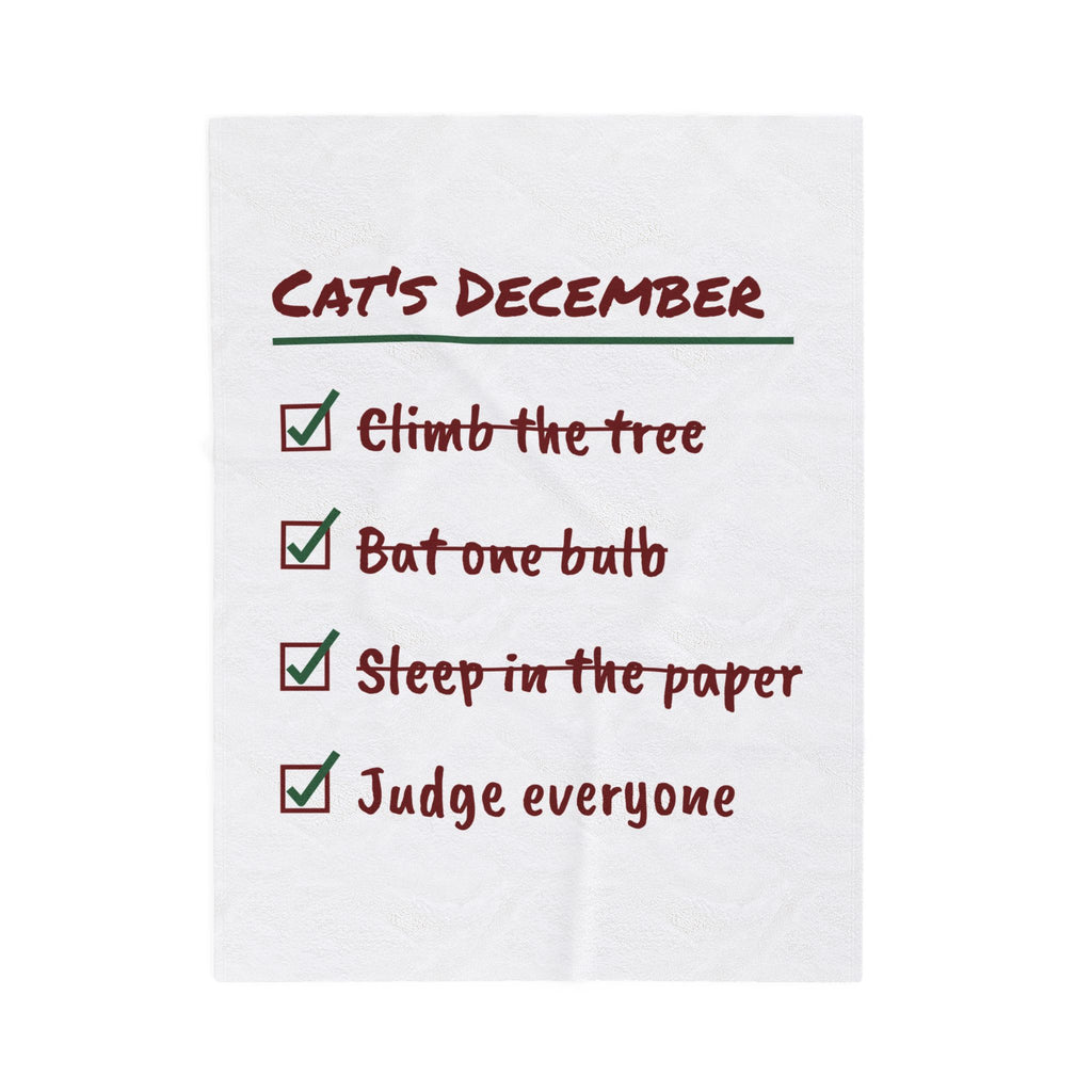 Funny Christmas Cat Throw Blanket Cat's December Checklist