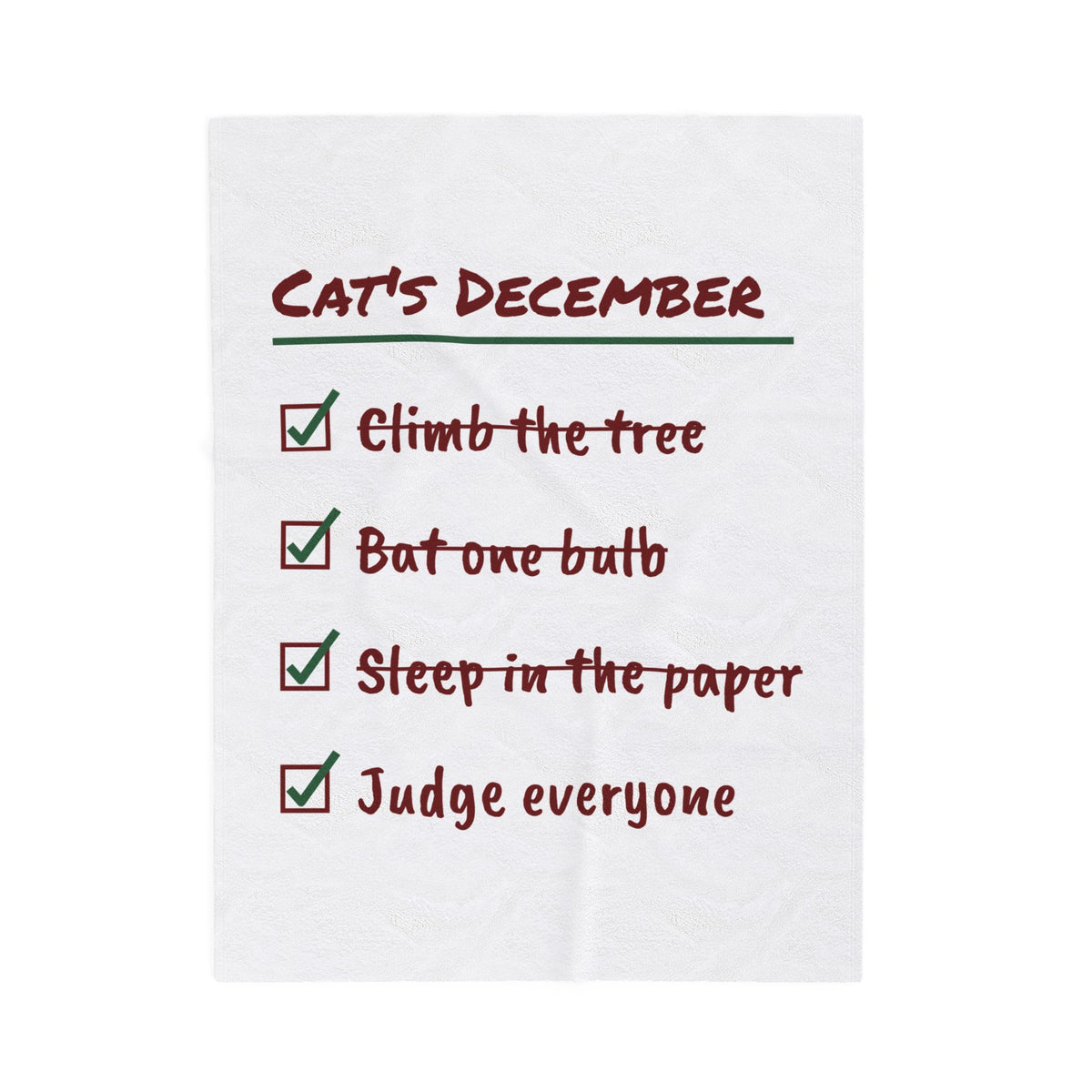 Funny Christmas Cat Throw Blanket Cat's December Checklist