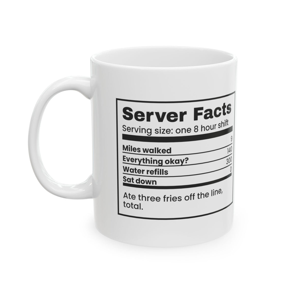 Funny Waitress Coffee Mug Server Facts Nutrition Label