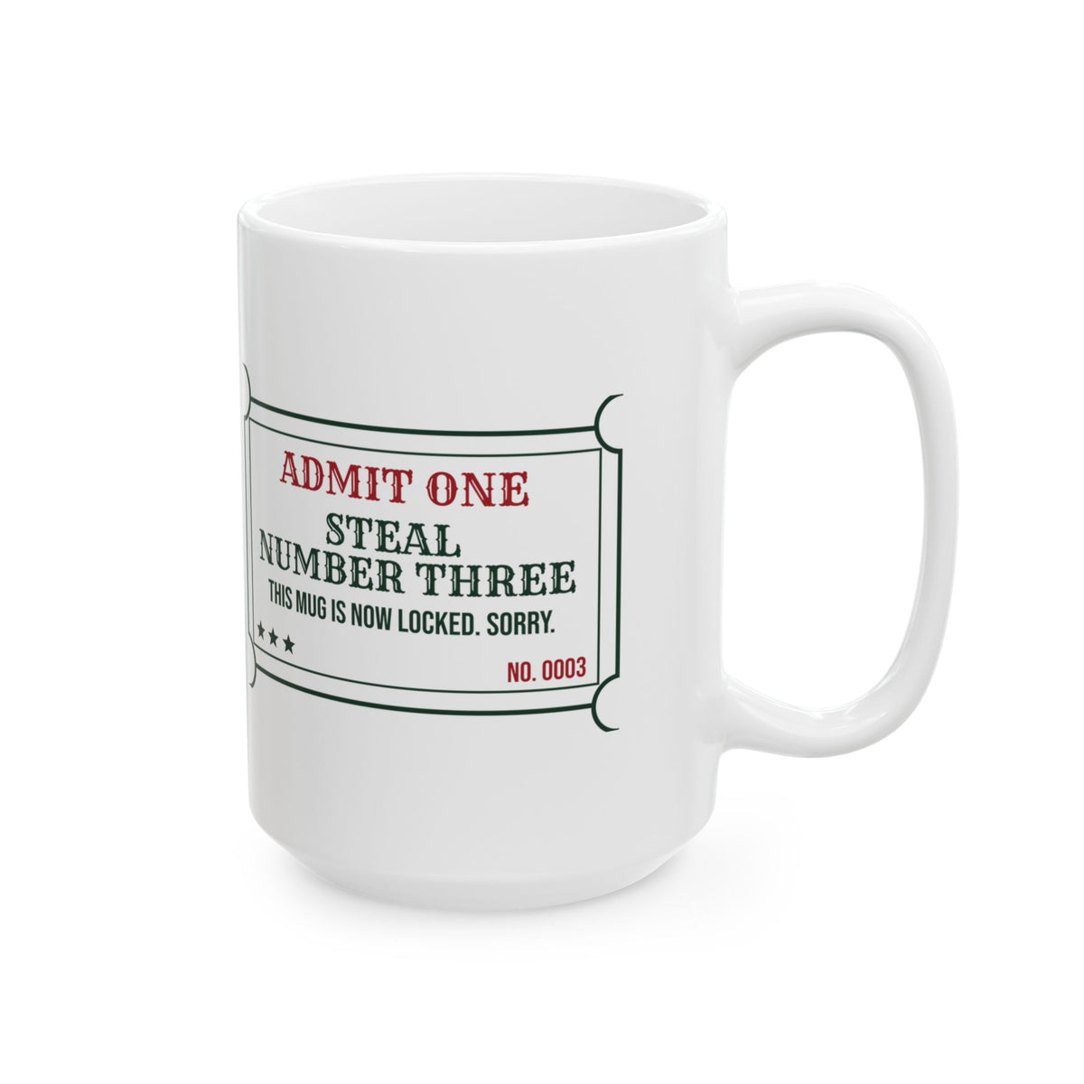 Funny White Elephant Coffee Mug Steal Number Three Ticket