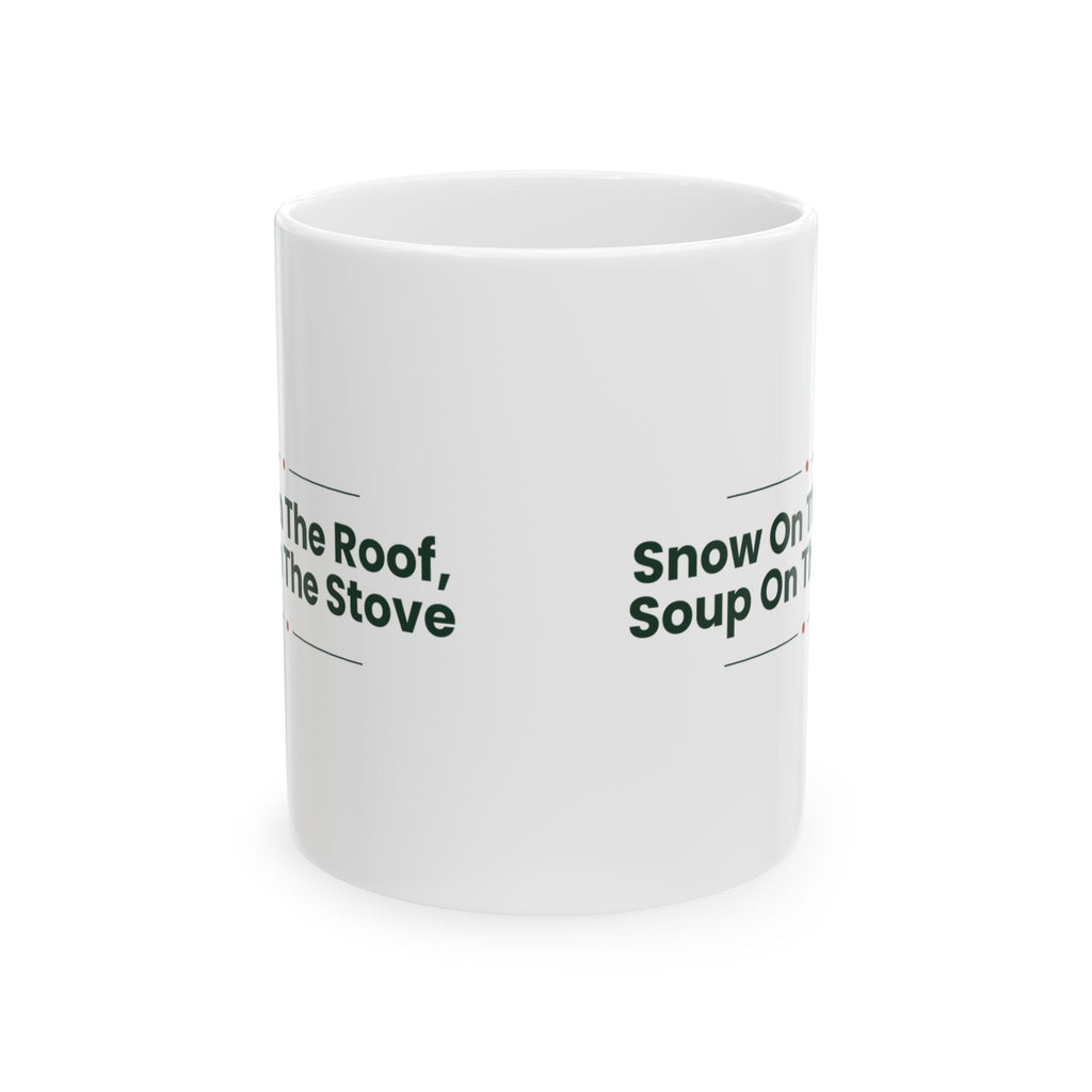 Cozy Christmas Coffee Mug Snow On The Roof Soup On The Stove