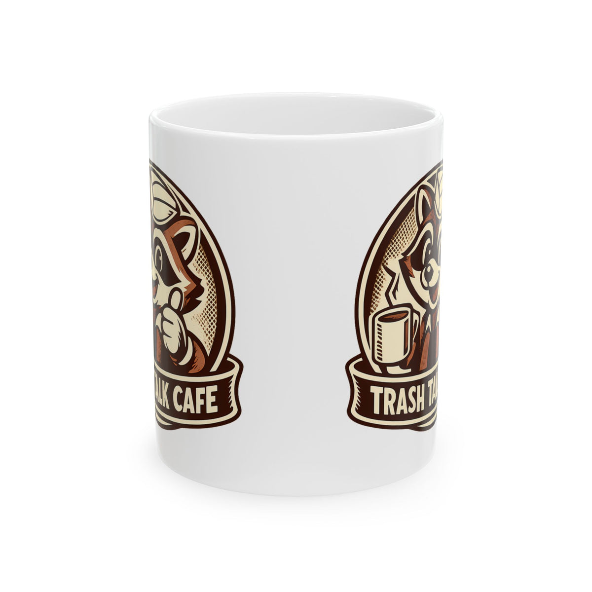 Trash Talk Cafe Funny Retro Raccoon Coffee Mug