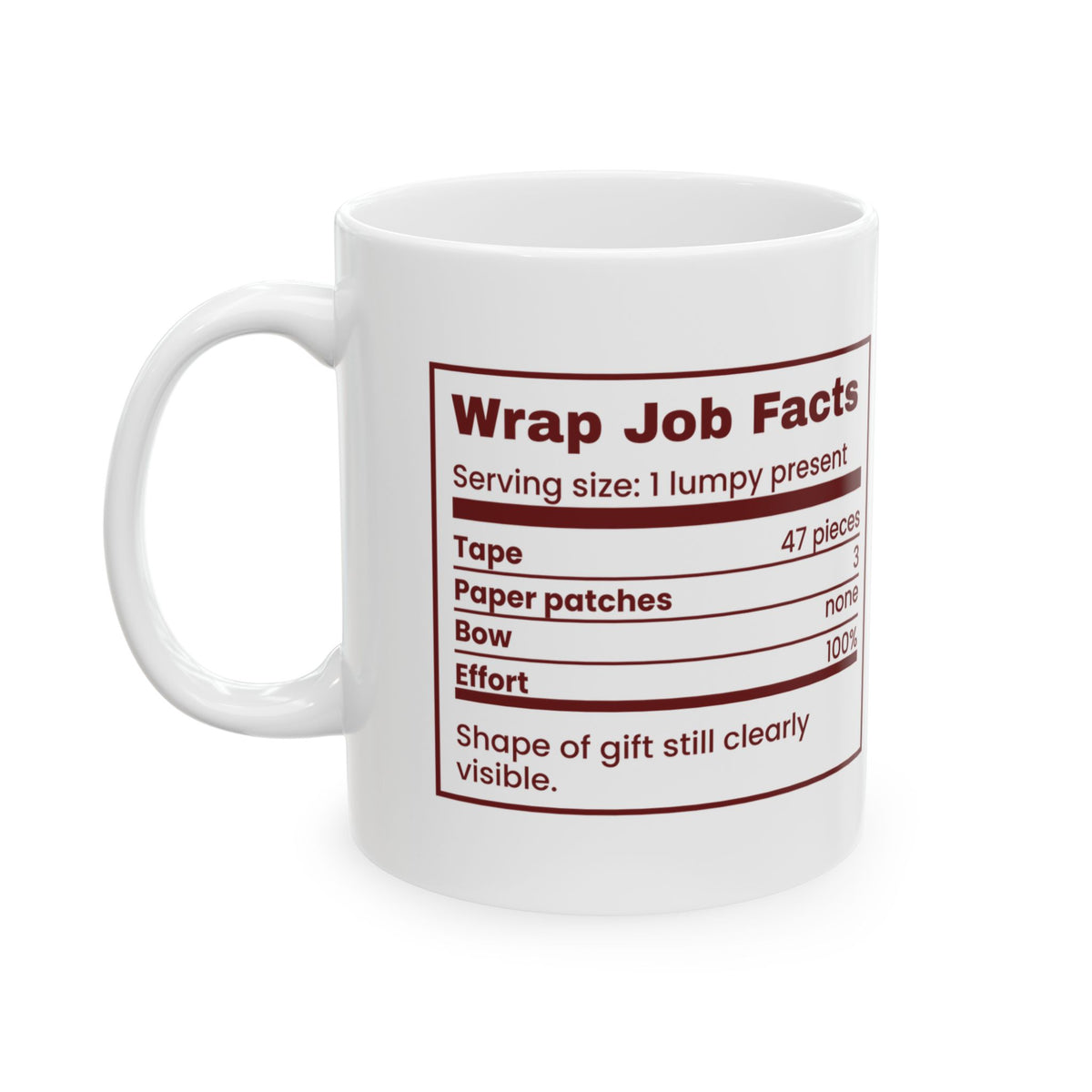 Funny Christmas Coffee Mug Wrap Job Facts Nutrition Label